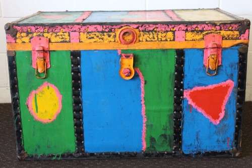 A stunning large vintage chest (toy box) with loads of storage space - brightly colour painted!!