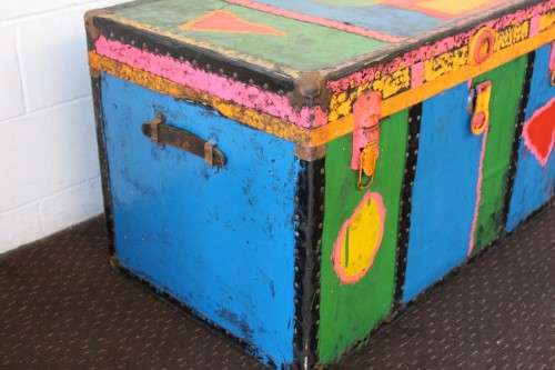 A stunning large vintage chest (toy box) with loads of storage space - brightly colour painted!!