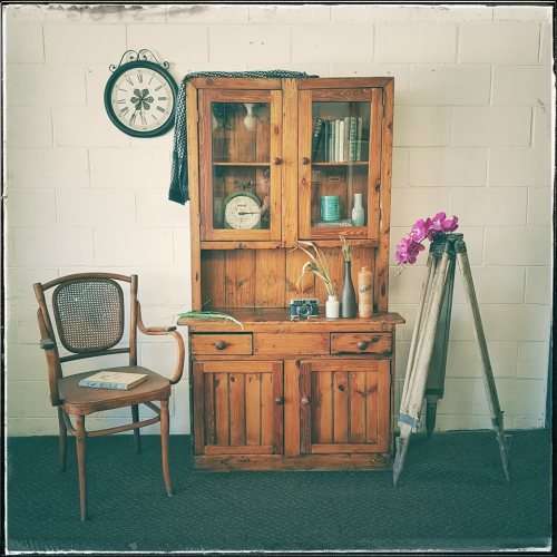 A fantastic rustic antique Oregon kitchen cabinet with glass cupboard doors and a distressed look!!