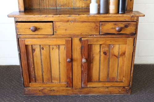 A fantastic rustic antique Oregon kitchen cabinet with glass cupboard doors and a distressed look!!