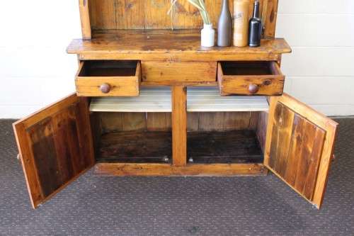 A fantastic rustic antique Oregon kitchen cabinet with glass cupboard doors and a distressed look!!