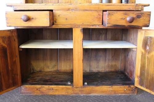 A fantastic rustic antique Oregon kitchen cabinet with glass cupboard doors and a distressed look!!