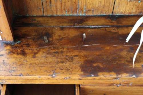 A fantastic rustic antique Oregon kitchen cabinet with glass cupboard doors and a distressed look!!