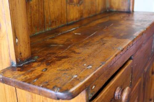 A fantastic rustic antique Oregon kitchen cabinet with glass cupboard doors and a distressed look!!