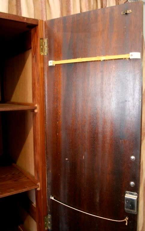**RS17_Clearance** Vintage Art Deco Imbuia 3-door wardrobe with 4x large shelves & hanging space