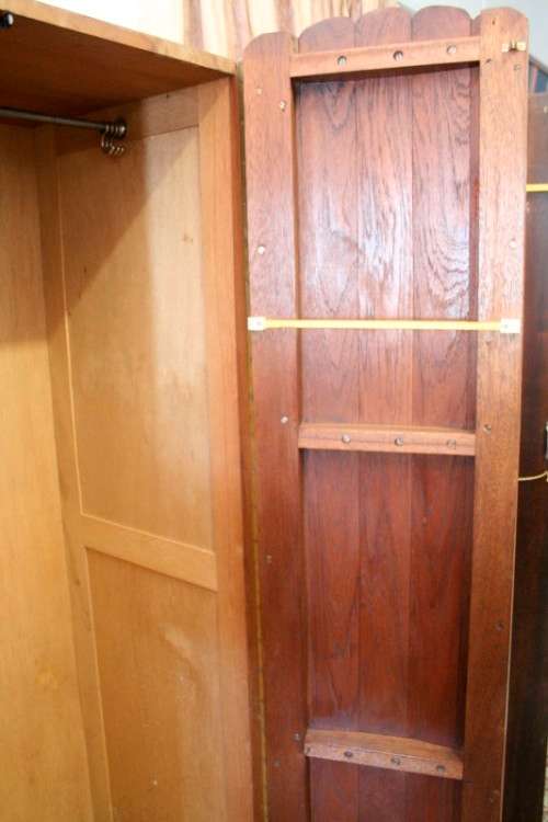 **RS17_Clearance** Vintage Art Deco Imbuia 3-door wardrobe with 4x large shelves & hanging space
