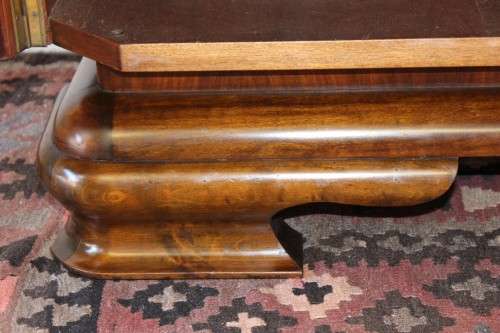**RS17_Clearance** ART DECO (c.1930) walnut show cabinet w/ rounded corners & sliding glass doors