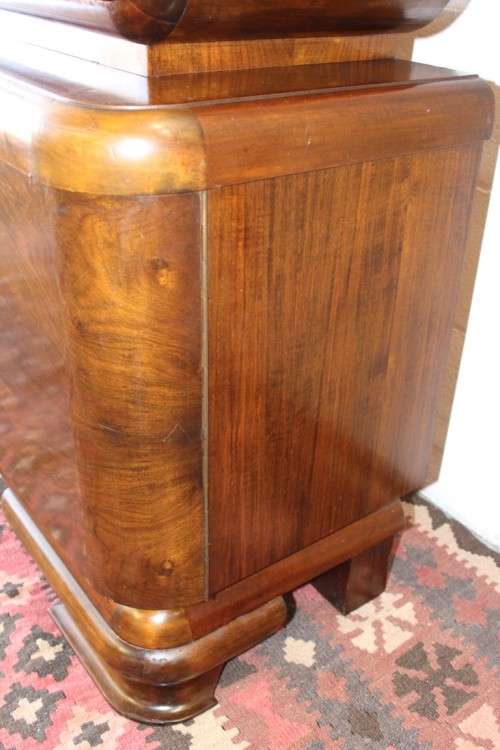 **RS17_Clearance** ART DECO (c.1930) walnut show cabinet w/ rounded corners & sliding glass doors