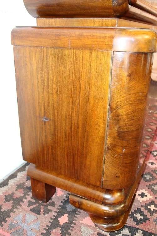 **RS17_Clearance** ART DECO (c.1930) walnut show cabinet w/ rounded corners & sliding glass doors