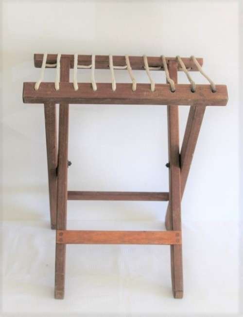 **RS17** Stunning solid teak folding chair/ stool w/ an upholstered cushion - price/ bid per stool