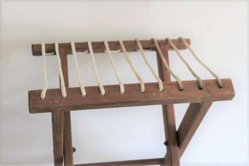 **RS17** Stunning solid teak folding chair/ stool w/ an upholstered cushion - price/ bid per stool
