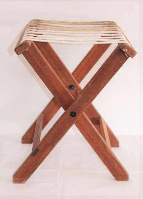 **RS17** Stunning solid teak folding chair/ stool w/ an upholstered cushion - price/ bid per stool