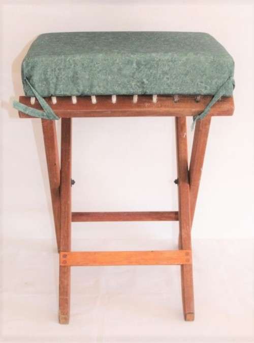 **RS17** Stunning solid teak folding chair/ stool w/ an upholstered cushion - price/ bid per stool
