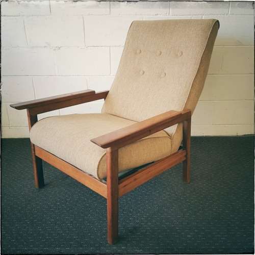 **RS17_Clearance** Vintage Danish made "Scandinavian Modern" solid teak upholstered lounge armchair