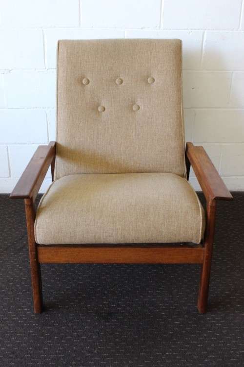 **RS17_Clearance** Vintage Danish made "Scandinavian Modern" solid teak upholstered lounge armchair