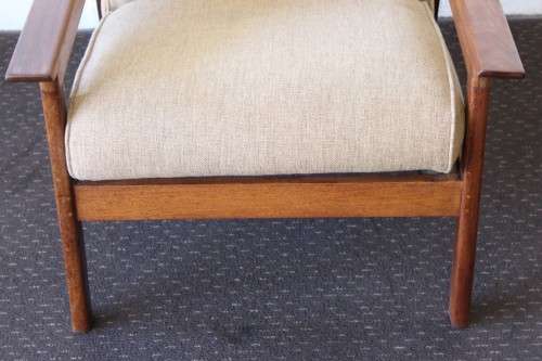 **RS17_Clearance** Vintage Danish made "Scandinavian Modern" solid teak upholstered lounge armchair