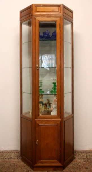 *Discounted* Exquisite solid Rosewood hexagon display cabinet w bevelled glass & large cupboard