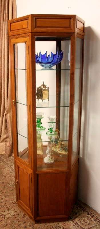 *Discounted* Exquisite solid Rosewood hexagon display cabinet w bevelled glass & large cupboard