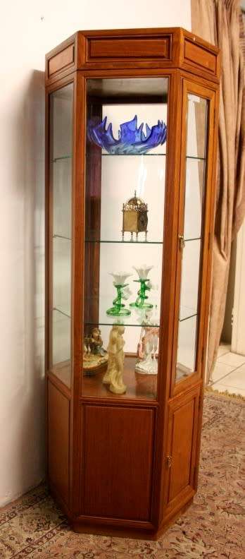*Discounted* Exquisite solid Rosewood hexagon display cabinet w bevelled glass & large cupboard