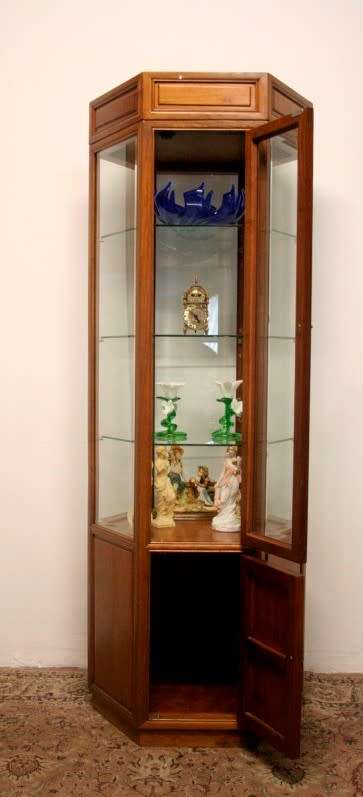 *Discounted* Exquisite solid Rosewood hexagon display cabinet w bevelled glass & large cupboard