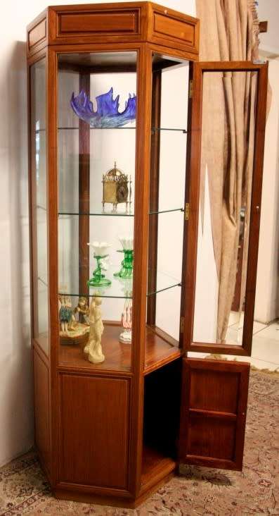 *Discounted* Exquisite solid Rosewood hexagon display cabinet w bevelled glass & large cupboard