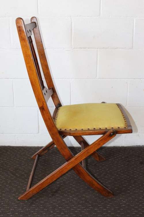 **RS17_Clearance** Antique Victorian solid teak folding chair w/ upholstered seat & spindle backrest