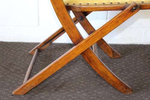 **RS17_Clearance** Antique Victorian solid teak folding chair w/ upholstered seat & spindle backrest