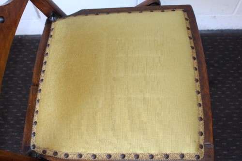 **RS17_Clearance** Antique Victorian solid teak folding chair w/ upholstered seat & spindle backrest