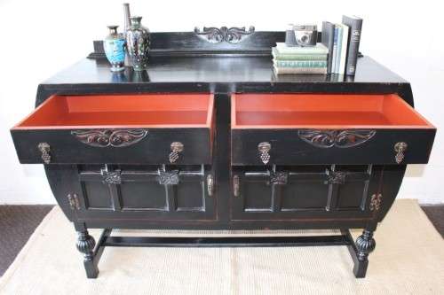 **RS17_Clearance** Gorgeous black Oriental sideboard/ buffet w/ styled handles & hinges & cupboards