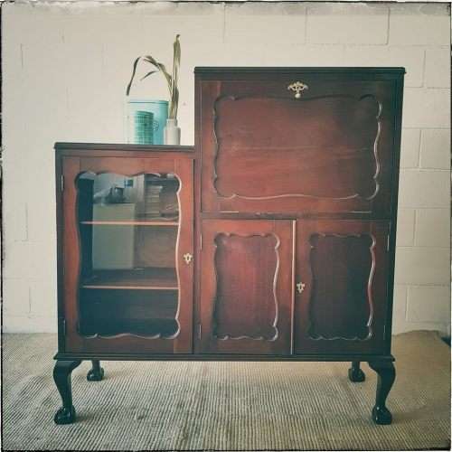 **RS17_Clearance** Beautiful Imbuia ball & claw fall-front display/ drinks cabinet w/ glass door