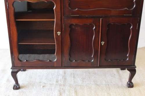 **RS17_Clearance** Beautiful Imbuia ball & claw fall-front display/ drinks cabinet w/ glass door