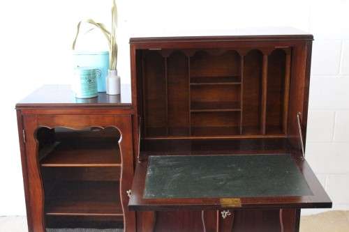 **RS17_Clearance** Beautiful Imbuia ball & claw fall-front display/ drinks cabinet w/ glass door
