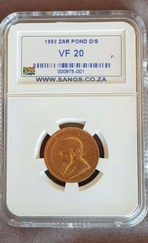 An extremely rare 1892 ZAR 1 pond "Double-Shaft" Kruger Pond with a SANGS VF20 grading