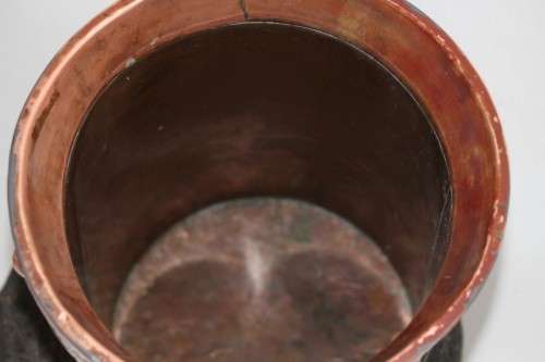 An antique (c1800's) authentic taxidermy Elephant foot umbrella stand w/ copper lining and cuff