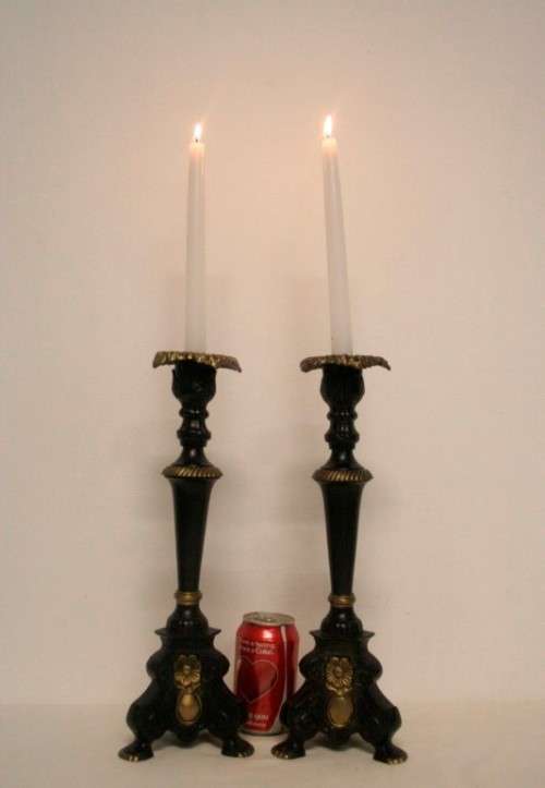A fabulous pair of ornate vintage "Louis XVI" style cast metal candle holders in great condition