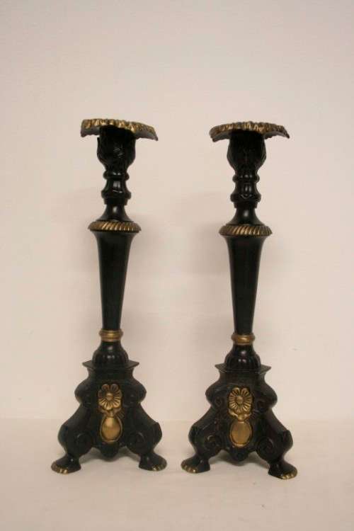A fabulous pair of ornate vintage "Louis XVI" style cast metal candle holders in great condition