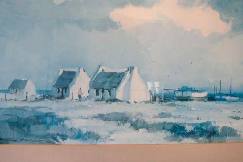 **RS17** A beautiful signed "Wessel Marais" print framed W/ glass in a wood frame of seaside houses.