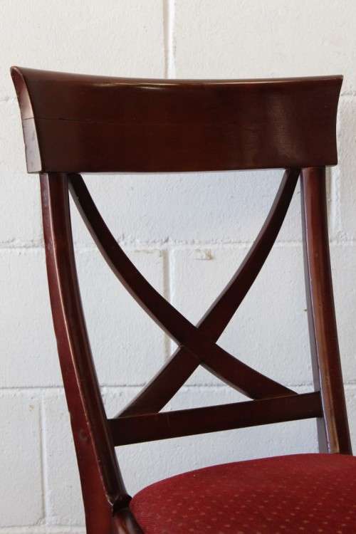 Wonderful vintage Mahogany "cross back" dining chairs with deep red upholstery - price/chair