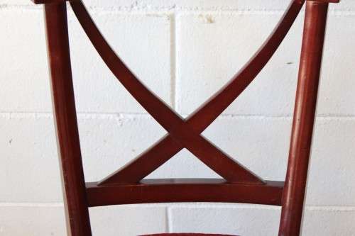 Wonderful vintage Mahogany "cross back" dining chairs with deep red upholstery - price/chair