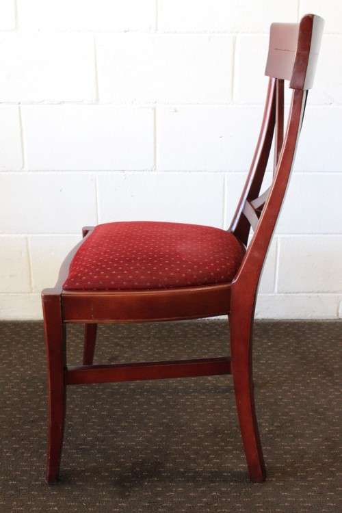Wonderful vintage Mahogany "cross back" dining chairs with deep red upholstery - price/chair