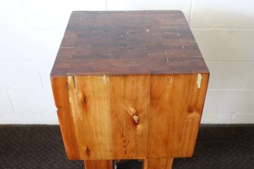 An incredible and solidly made vintage solid wooden mobile butchers chopping block on castors - wow!