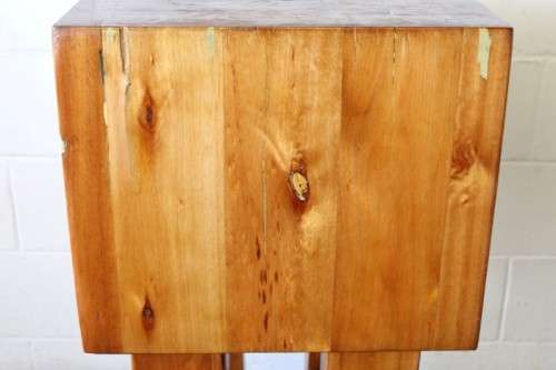 An incredible and solidly made vintage solid wooden mobile butchers chopping block on castors - wow!