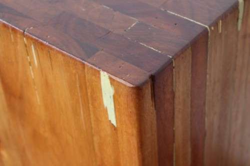 An incredible and solidly made vintage solid wooden mobile butchers chopping block on castors - wow!