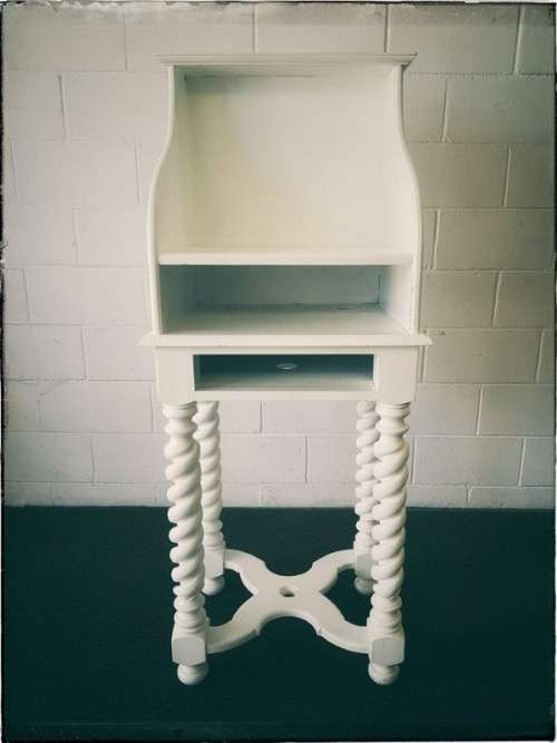 **RS17** An antique Victorian wooden white banqueting podium/ maître d' stand w/ barley twist legs