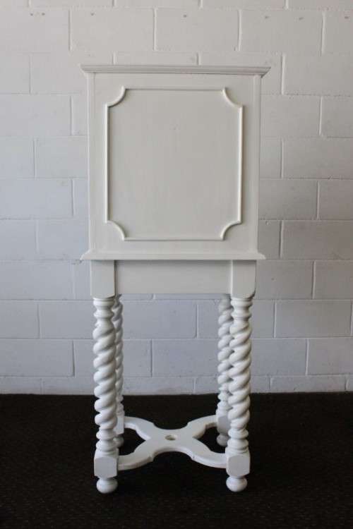 **RS17** An antique Victorian wooden white banqueting podium/ maître d' stand w/ barley twist legs