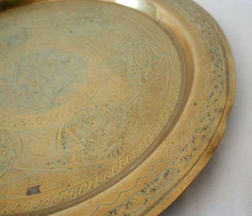 A fabulous vintage/ antique? solid brass engraved serving plate - possibly a pass-over plate