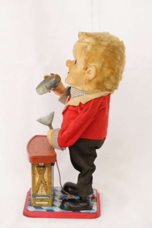 An incredible & rare vintage (c1962) Japanese made "Nomaru T.N" battery powered "Bartender" tin toy