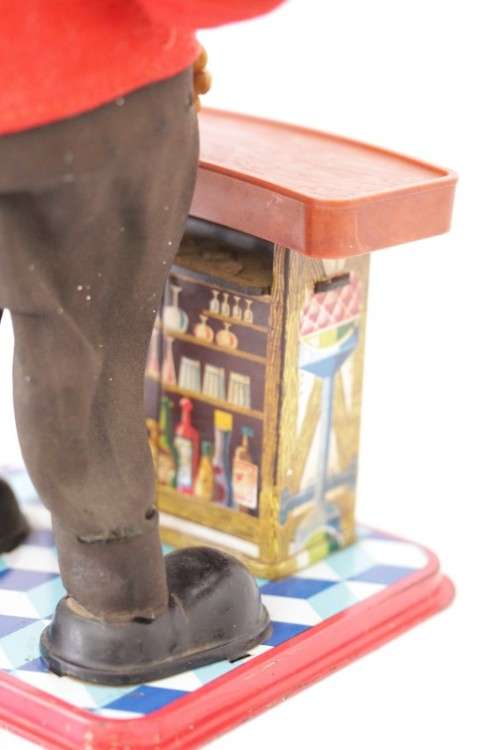 An incredible & rare vintage (c1962) Japanese made "Nomaru T.N" battery powered "Bartender" tin toy