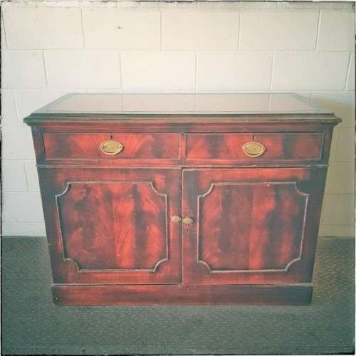**RS17_Clearance** Rare antique (1839) leather-top cabinet off the British MV Carnarvon Castle ship
