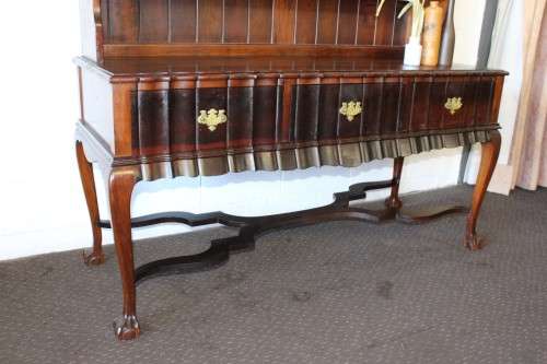 A spectacular solid Imbuia "gabled" display buffet server with cutlery drawers & spacious shelves!